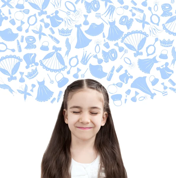 Child kid on background of texture of girl's things — Stock Photo, Image