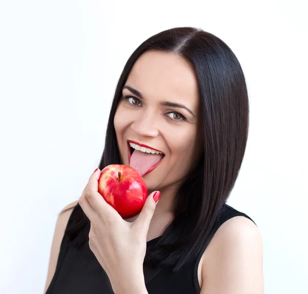 Sexy Frau mit Apfel — Stockfoto