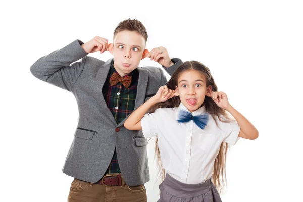 Teasing friends boy and girl, brother and sister — Stock Photo, Image