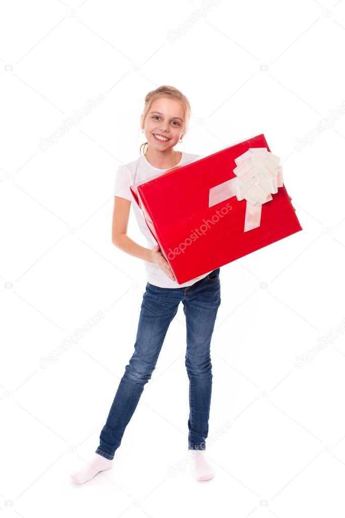 Happy teen girl with present gift