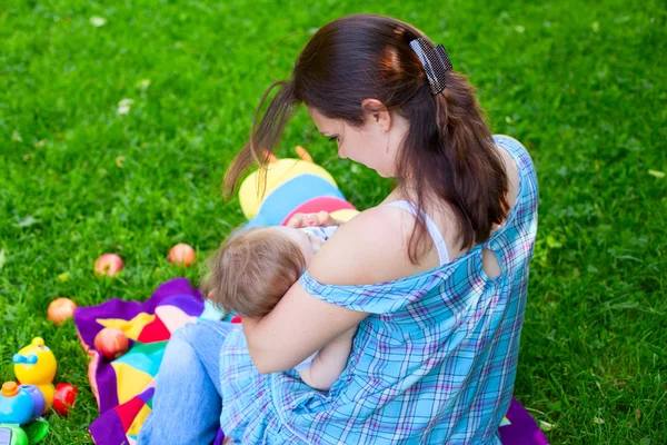 Mother woman breastfeeding baby boy kid — Stock Photo, Image