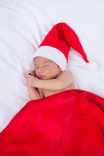 Cartão de saudação com o recém-nascido santa — Fotografia de Stock