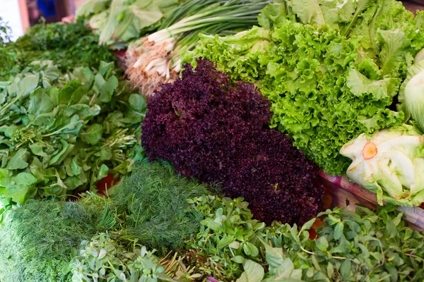 Vers groen op fruitmarkt — Stockfoto