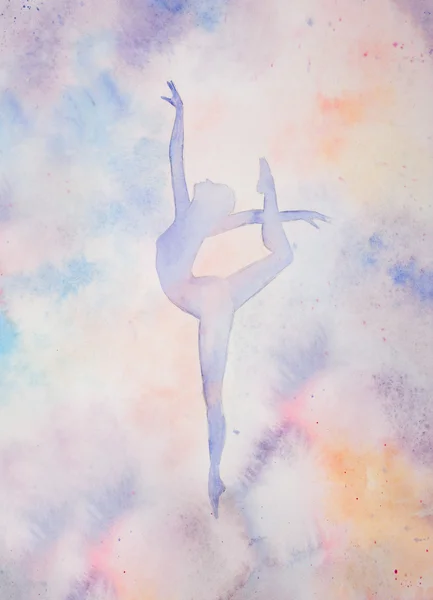 一名芭蕾舞演员的水彩插图剪影 — 图库照片