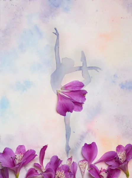 Watercolor illustration silhouette of a ballet dancer — Stock Photo, Image