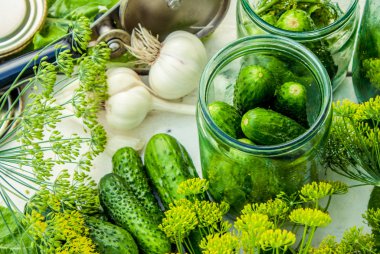 Dekapaj salatalık. Taze sebze ve otlar korunmasına ilişkin.