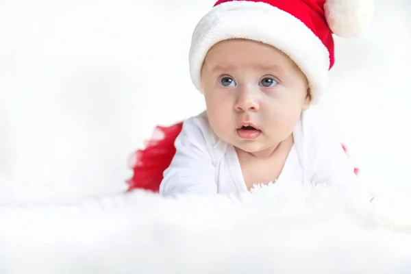 Barnet Klätt Som Jultomten Julen Selektivt Fokus Människor — Stockfoto