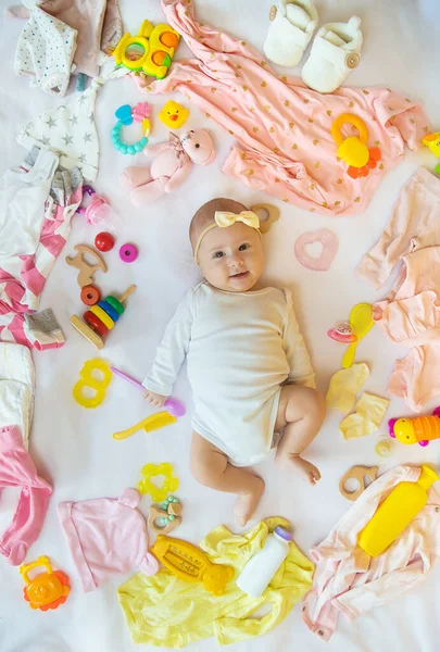 Baby Met Kleding Accessoires Selectieve Focus Mensen — Stockfoto