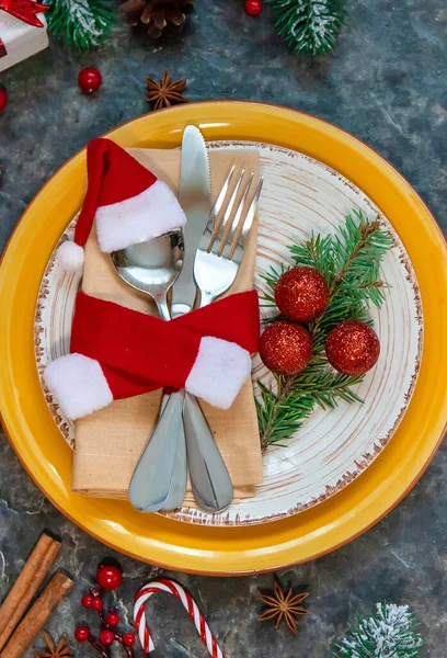 Cenário Mesa Para Decoração Natal Foco Seletivo Alabote — Fotografia de Stock