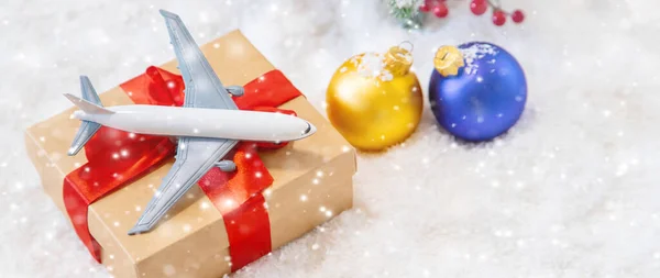 Різдвяний Фон Літаком Подорожує Вибірковий Фокус Природа — стокове фото