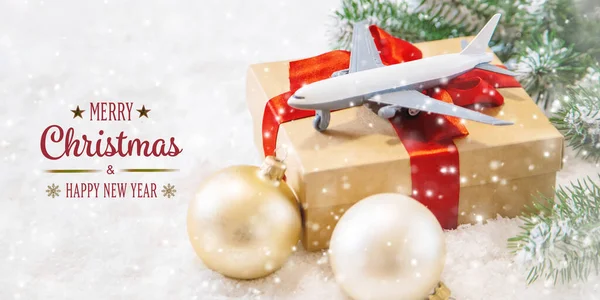 Fond Noël Avec Avion Voyage Orientation Sélective Nature — Photo