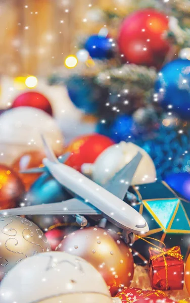 Різдвяний Фон Літаком Подорожує Вибірковий Фокус Природа — стокове фото