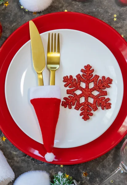 Configuração Mesa Fundo Natal Decoração Foco Seletivo Natureza — Fotografia de Stock