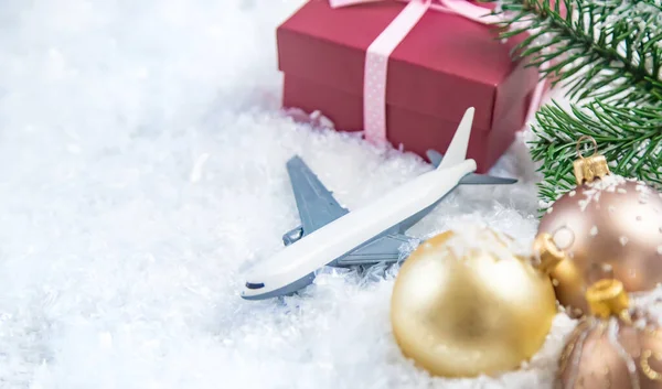 Christmas Background Airplane New Year Selective Focus Holiday — Stock Photo, Image