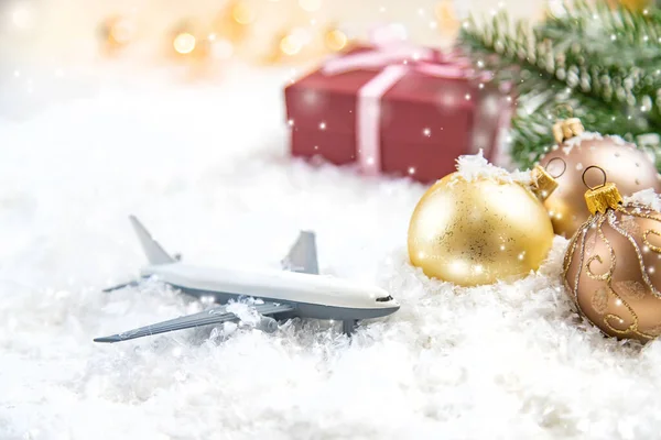 Christmas Background Airplane New Year Selective Focus Holiday — Stock Photo, Image