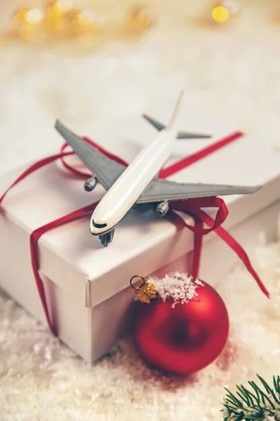 Різдвяний Фон Літаком Новий Рік Вибірковий Фокус Відпочинок — стокове фото