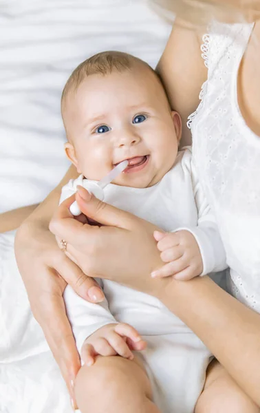 Mother Gives Medicine Baby Colic Selective Focus People — Stock Photo, Image