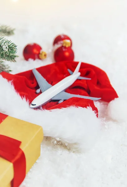 Beautiful Christmas Background Airplane Selective Focus Celebration — Stock Photo, Image