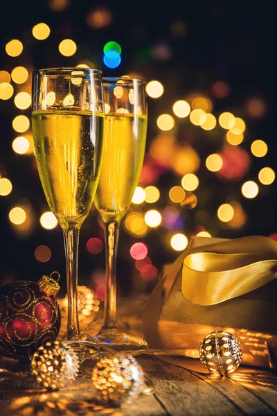 Fond Noël Avec Décoration Champagne Concentration Sélective Vacances — Photo