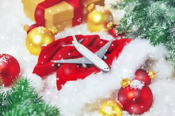 Прекрасний Різдвяний Фон Літаком Вибірковий Фокус Святкування — стокове фото