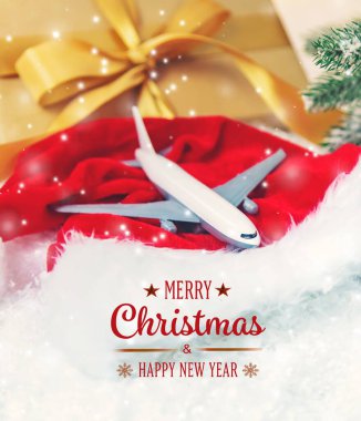 Uçakla güzel bir Noel arkaplanı. Seçici odaklanma. Kutlama.