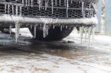 Cars covered with ice, winter. selective focus nature