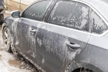 Cars covered with ice, winter. selective focus nature