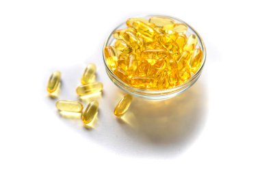 Omega 3 kapsülleri. Balık yağı. Seçici odaklı yiyecek