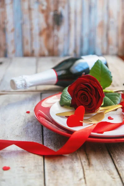 Dia Dos Namorados Jantar Romântico Congratulação Foco Seletivo Férias — Fotografia de Stock