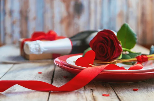 Día San Valentín Cena Romántica Felicitación Enfoque Selectivo Vacaciones —  Fotos de Stock