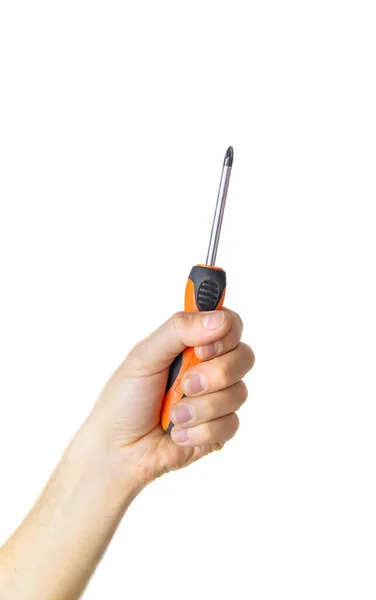 Screwdriver Hands Man Isolate Selective Focus People — Stock Photo, Image