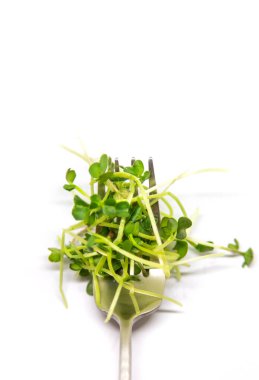 Beyaz arka planda turp yeşili. Seçici odaklanma. Doğa.