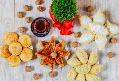 Navruz, Azerbaycan ulusal bayramı. Şekerler. Seçici Odaklı Yiyecek