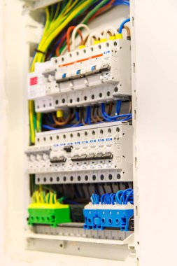 Evin elektrik paneli. Seçici odaklanma. Beyaz.