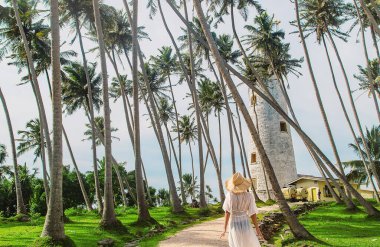 Sri Lanka 'da deniz feneri olan bir adada. Seçici odaklanma. Doğa.