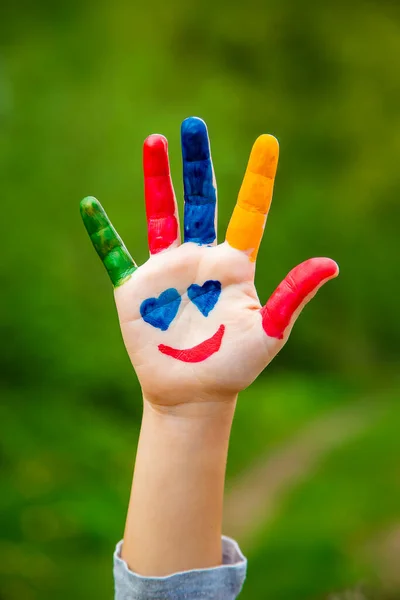 Smile Hands Child Drawing Selective Focus Kid — Stock Photo, Image