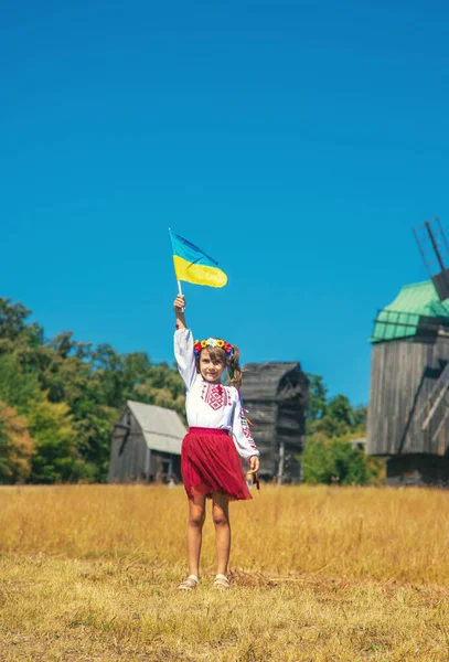 Child National Ukrainian Costume Selective Focus Nature — Stock Photo, Image