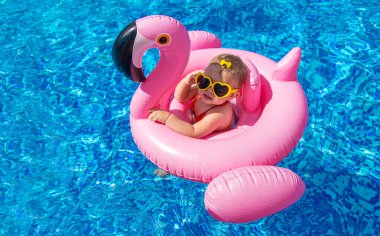 Bebek havuzda bir çember içinde yüzüyor. Seçici odaklanma. Doğa.