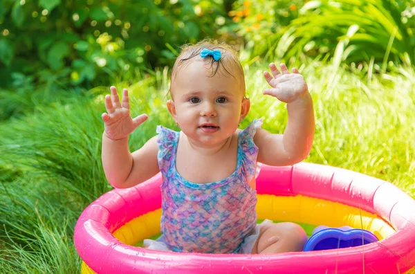 Baby Swims Pool Selective Focus Child — Stock Photo, Image