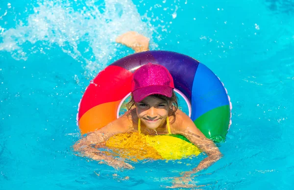 Child Swims Pool Circle Selective Focus Kid — Stock Photo, Image