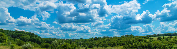 Beautiful blue sky with clouds. Selective focus. Nature.