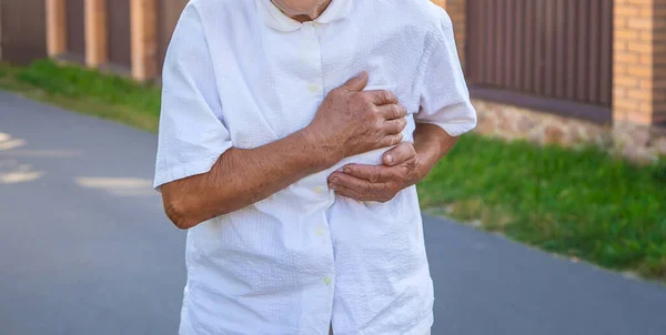 Grandmother Has Old Woman Heart Ache Selective Focus Nature — Stock Photo, Image