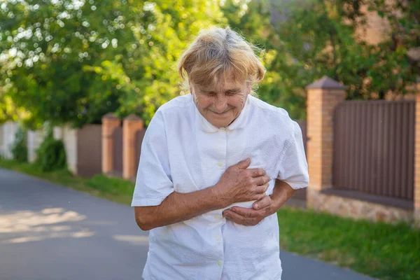 Grandmother Has Old Woman Heart Ache Selective Focus Nature — Stock Photo, Image