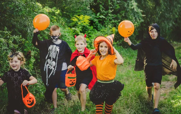 Dzieci Świętują Halloween Ubrane Kostiumy Wybiórcze Skupienie Dzieci — Zdjęcie stockowe