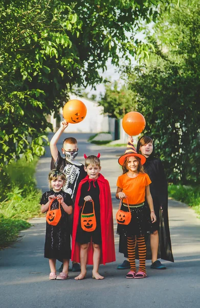 Children Celebrate Halloween Dressed Costumes Selective Focus Kids — Stock Photo, Image