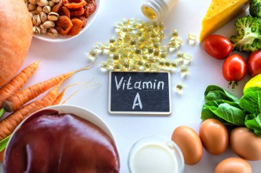 Products containing vitamin A. Selective focus. Food.