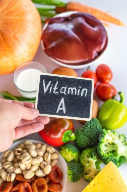 Products containing vitamin A. Selective focus. Food.