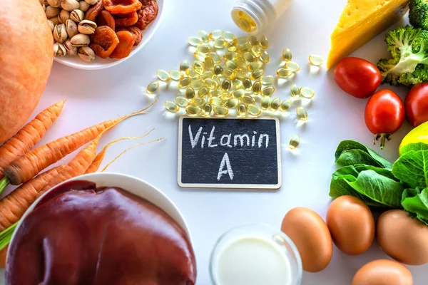 Products containing vitamin A. Selective focus. Food.