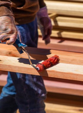 Tahtaya antiseptik koyun. Seçici odaklanma. Doğa.