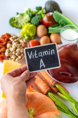 Products containing vitamin A. Selective focus. Food.